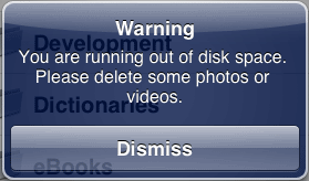 You are running out of disk space. Please delete some photos or videos.